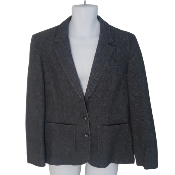 PENDLETON Retro Y2K 90's Business Office Wool Vintage Herringbone Blazer -Womens - Picture 1 of 10